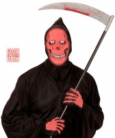 Preview: Skeleton mask bright red with hood