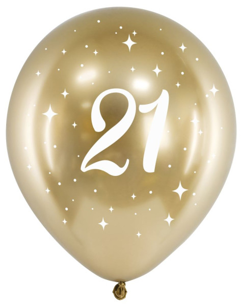 6 Blank Guld Nummer 21 Ballon 30cm