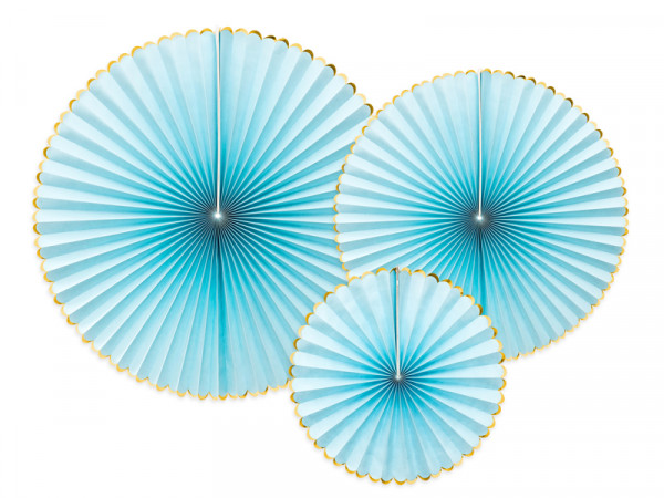 3 candy party paper rosettes pastel blue