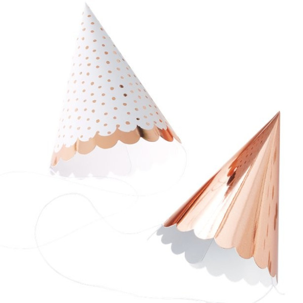 6 rose gold party hats Hooray 13cm