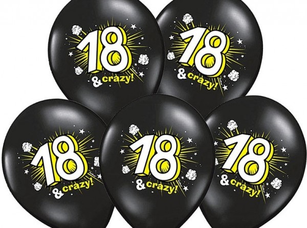 6 zwarte en gele ballonnen 18 &amp; Crazy