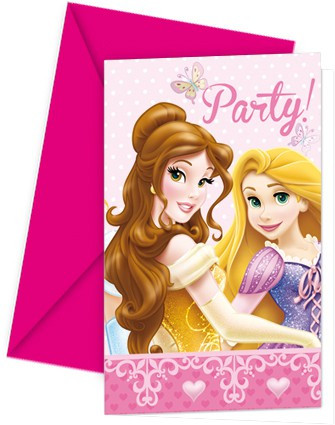 Zestaw 6 różowych zaproszeń Disney Princess 9x14