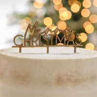 1 wooden cake decoration Merry Christmas 9.7 x 14cm