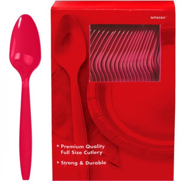 100 cucharas de plástico reutilizables rojas