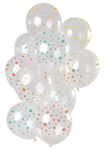 12 ballons en latex étoiles transparentes colorées