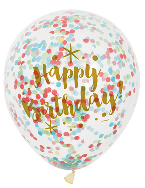 6 palloncini coriandoli happy birthday 30 cm
