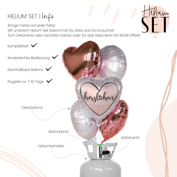 Glossy Heart Glückwunsch Ballonbouquet-Set mit Heliumbehälter 3