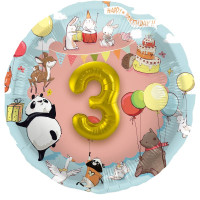 Oversigt: 3D Dyrefødselsdags folieballon 56cm