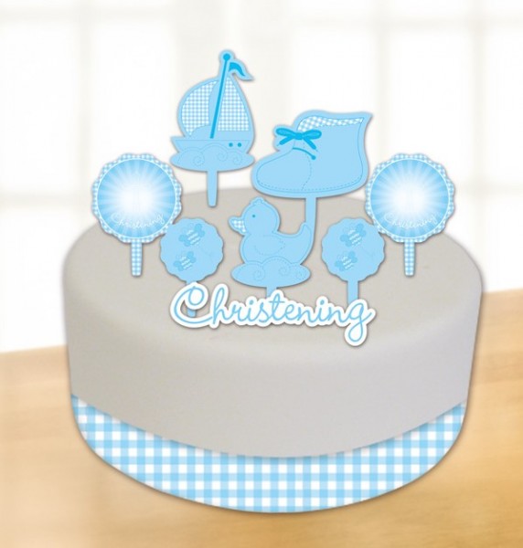 Blue christening blessing cake decoration 8 pieces