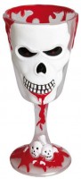 Weinkelch Creepy Skull Weiß-Rot 18cm
