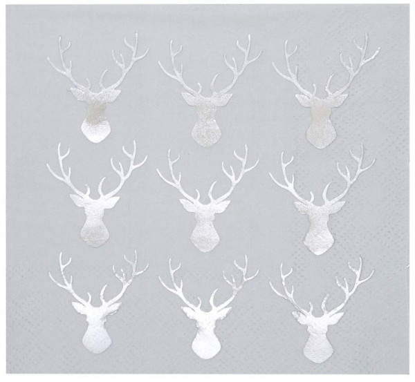 20 Silver Mindful Christmas Deer Napkins
