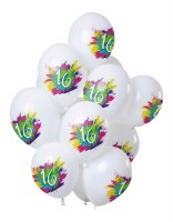 16-årsdag 12 latexballonger Color Splash