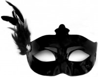 Oversigt: Ædel sort karnevalsmaske med fjer