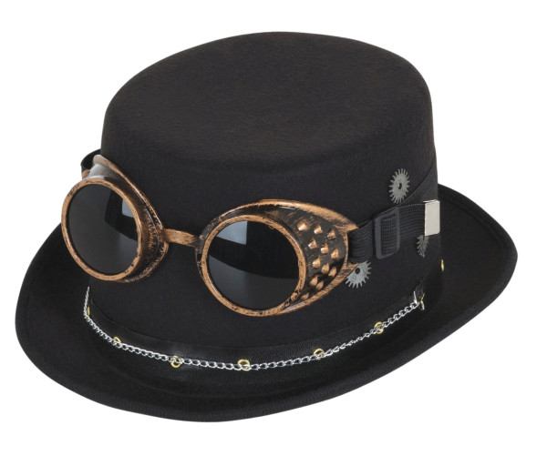 Sombrero de copa steampunk futurista con gafas