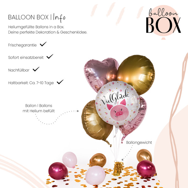 Heliumballon in der Box Viel Glück Schweinchen 3