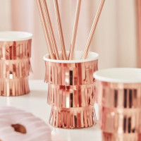 Vista previa: 8 vasos de papel con flecos de oro rosa 260ml