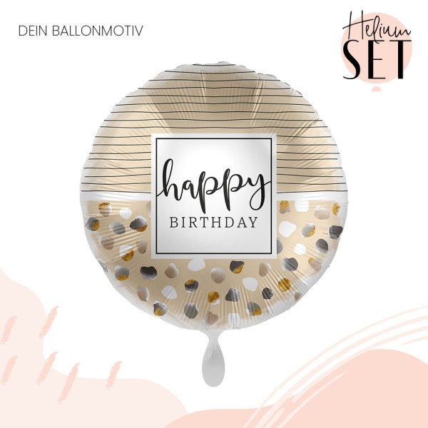 Birthday Natural Dots & Stripes Ballonbouquet-Set mit Heliumbehälter