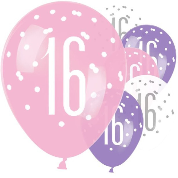 6 ballons rose 16ème anniversaire 30cm