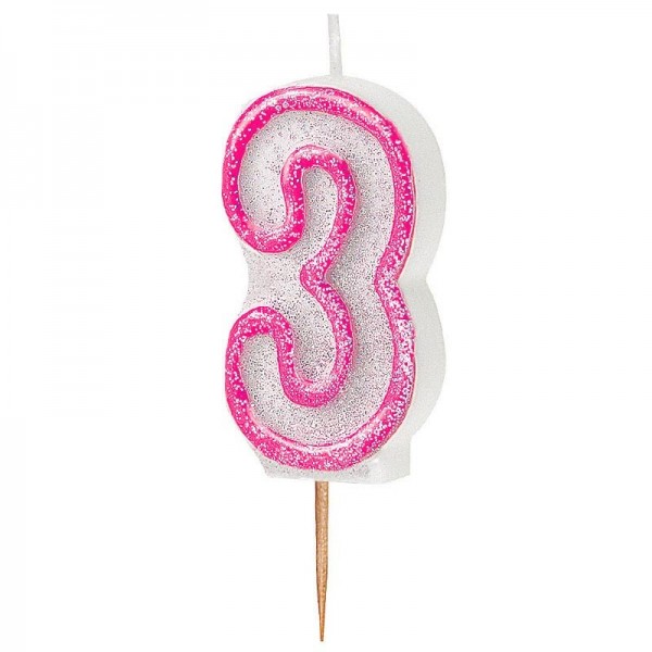 Happy Pink Sparkling Candle 3rd Birthday