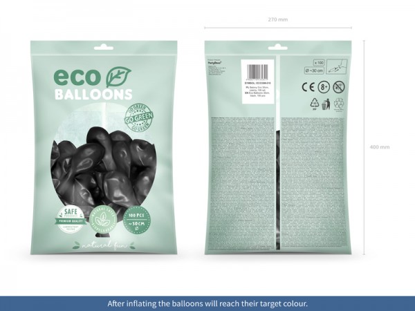 100 ekologicznych metalicznych balonów czarnych 30cm