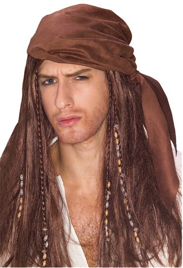 Brown pirate wig with bandana
