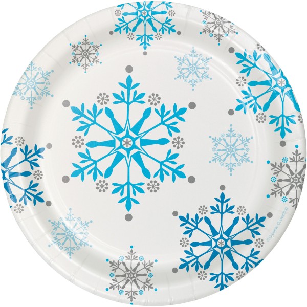 8 piatti fiocchi di neve azzurri 18 cm