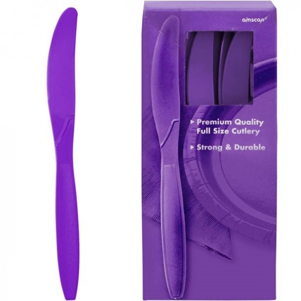 Violet colored plastic knife set 17cm