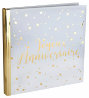 Joyeux Anniversaire gastenboek wit-goud 24cm