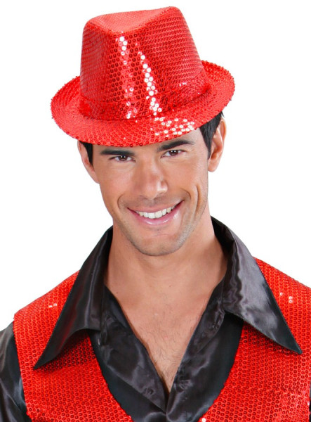 Cappello Fedora con paillettes rosse 4