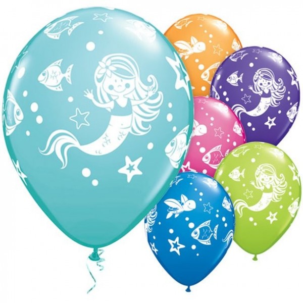 25 latex ballonnen zeemeermin en vriendjes gekleurd 28cm