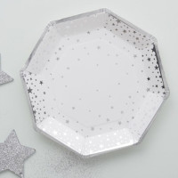 Preview: 8 silver Home for Christmas plates 23cm