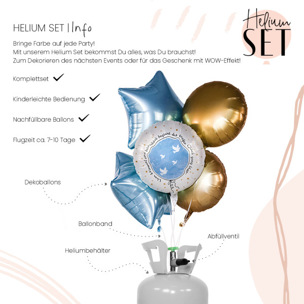 Taufe großes Glück Hellblau Ballon Bouquet-Set mit Heliumbehälter 3