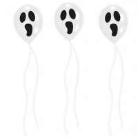 3 ghost balloons with paper ribbons