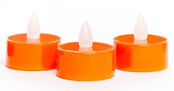 3 Orangefarbene LED Teelichter