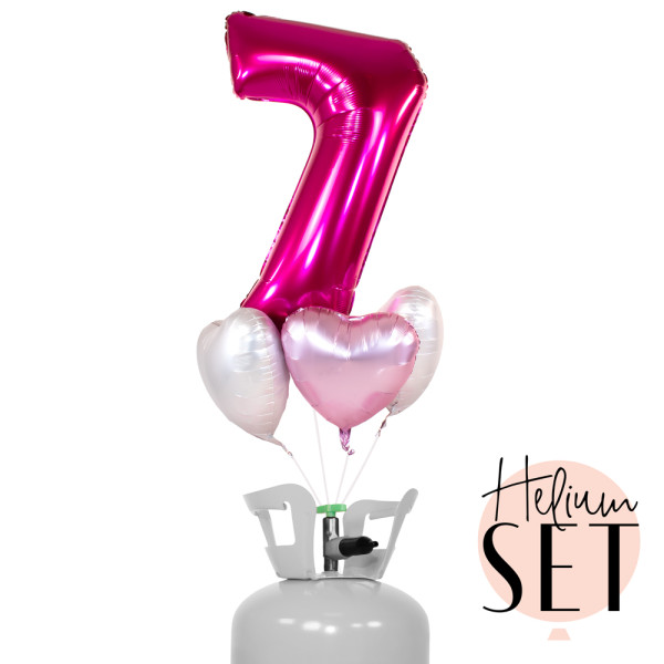 XXL Zahl 7 Pink Ballonbouquet-Set mit Heliumbehälter