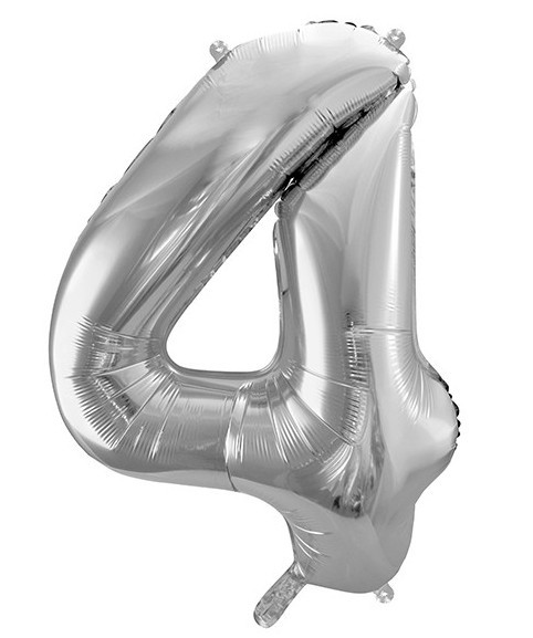 Folieballon nummer 4 metallic zilver 86cm