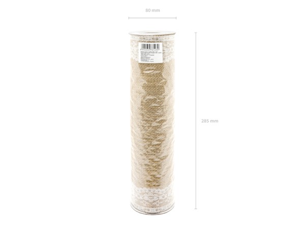 Jute Tischläufer mit weisser Spitze, 2,75m x 28cm, Natur
