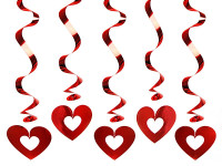 5 rode spiraalvormige hangers love heart 60cm