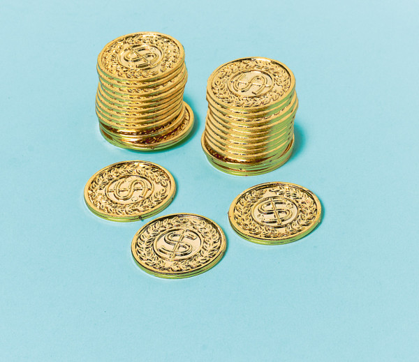 144 guldmønter med dollartegn 3,5cm