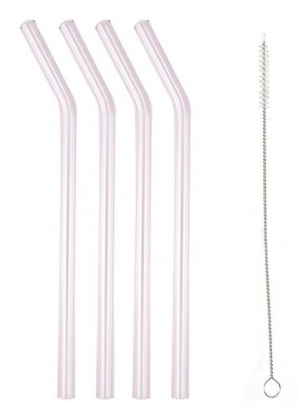 4 pink glass straws with brush
