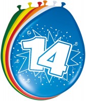 8 farverige latexballoner nummer 14
