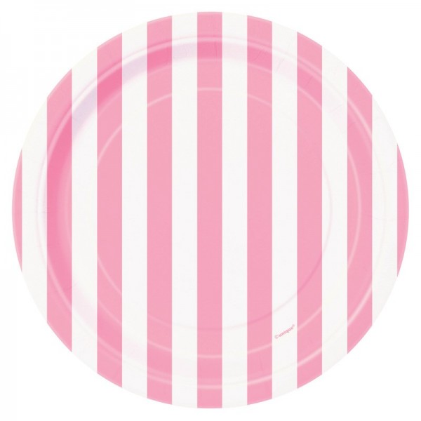 8 assiettes en carton de fête Victoria rose clair rayé 18cm