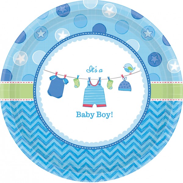 8 Baby Boy Runde Pappteller Blau 26,6cm