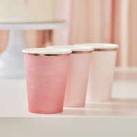 8 pastel paper cups with rose gold rim 260ml