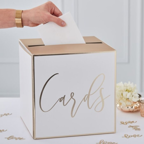 Caja para tarjetas de boda dorada