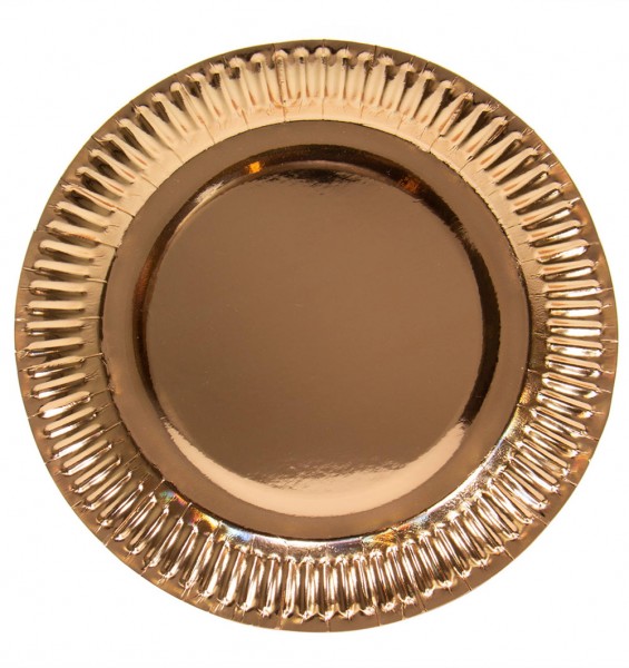 8 metalowych talerzy w kolorze różowego złota 23 cm