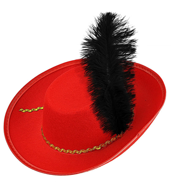 Cappello da moschettiere per bambini con piuma rossa