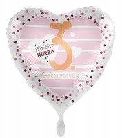 3ème anniversaire ballon coeur feuille 45cm