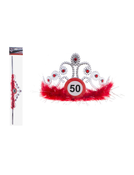 Attention 50 tiara with feathers