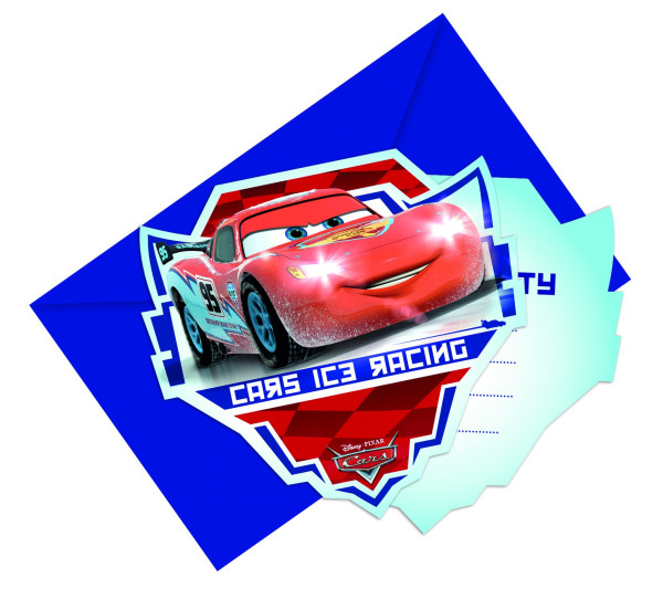 6 Cars Ice Racer invitation cards
